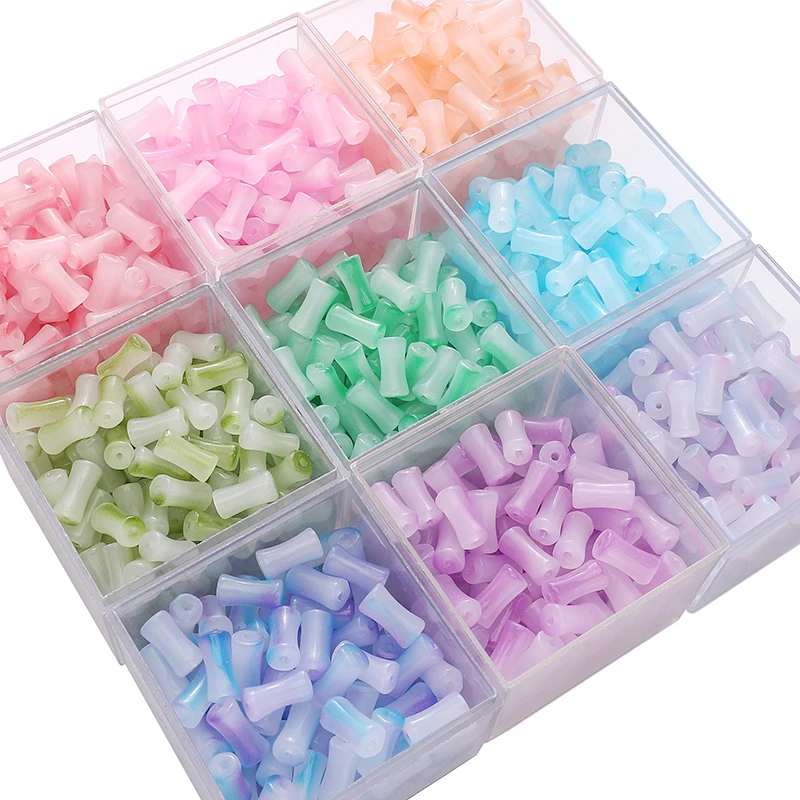 20/50 قطعة التدرج اللون الزجاج الخيزران شكل مشترك الخرز أنبوب الخيزران فضفاض الخرز لصنع المجوهرات سوار Charm بها بنفسك إكسسوارات