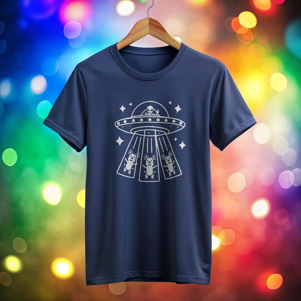 Beam Up The Pups Ufo Dog Abduction Alien Puppy T Shirt Funny Lover Heavy Cotton