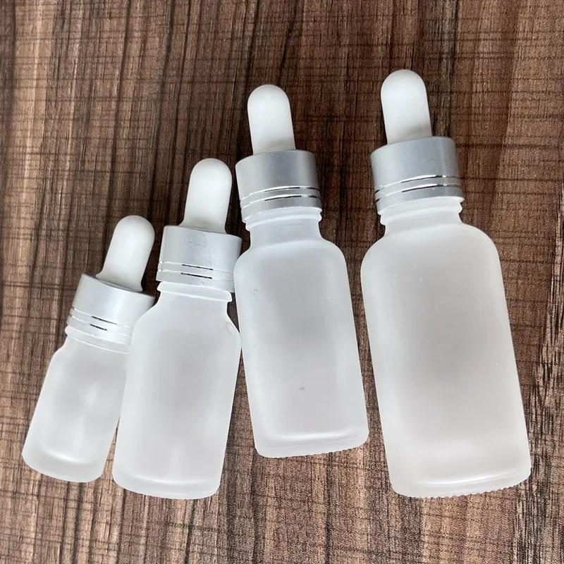 ขวดแก้วฝ้าแบบหยดขนาด 10 มล. 15 มล. 20 มล. 30 มล. 50 มล. 100 มล. สำหรับน้ำยา E-juice พร้อมหลอดหยดสำหรับเครื่องสำอาง น้ำหอม และน้ำมันหอมระเหย