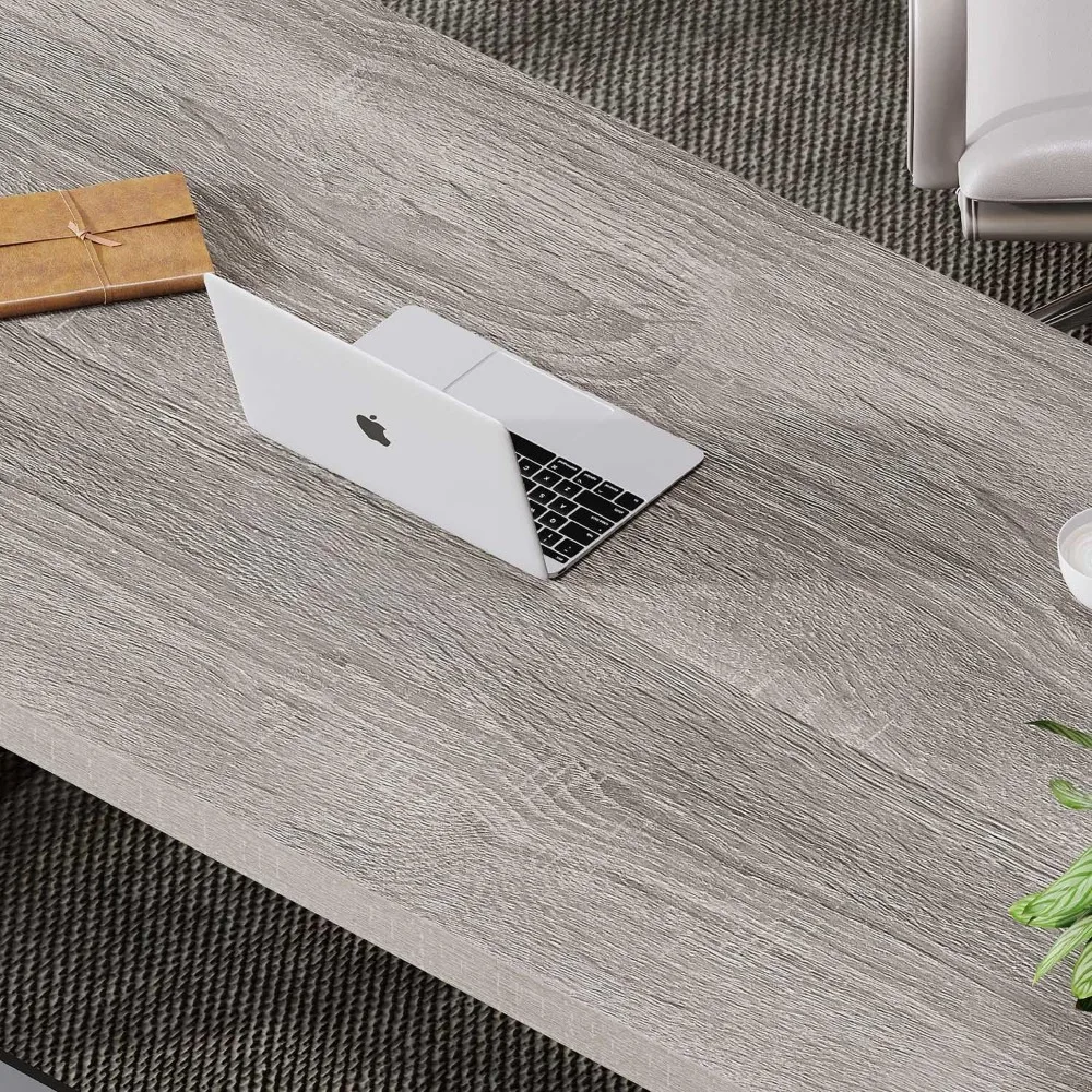 Industrial Style Wood and Metal Gaming Desk for Home Office, Modern PC Study Table with Gray Finish for Bedroom Workspace