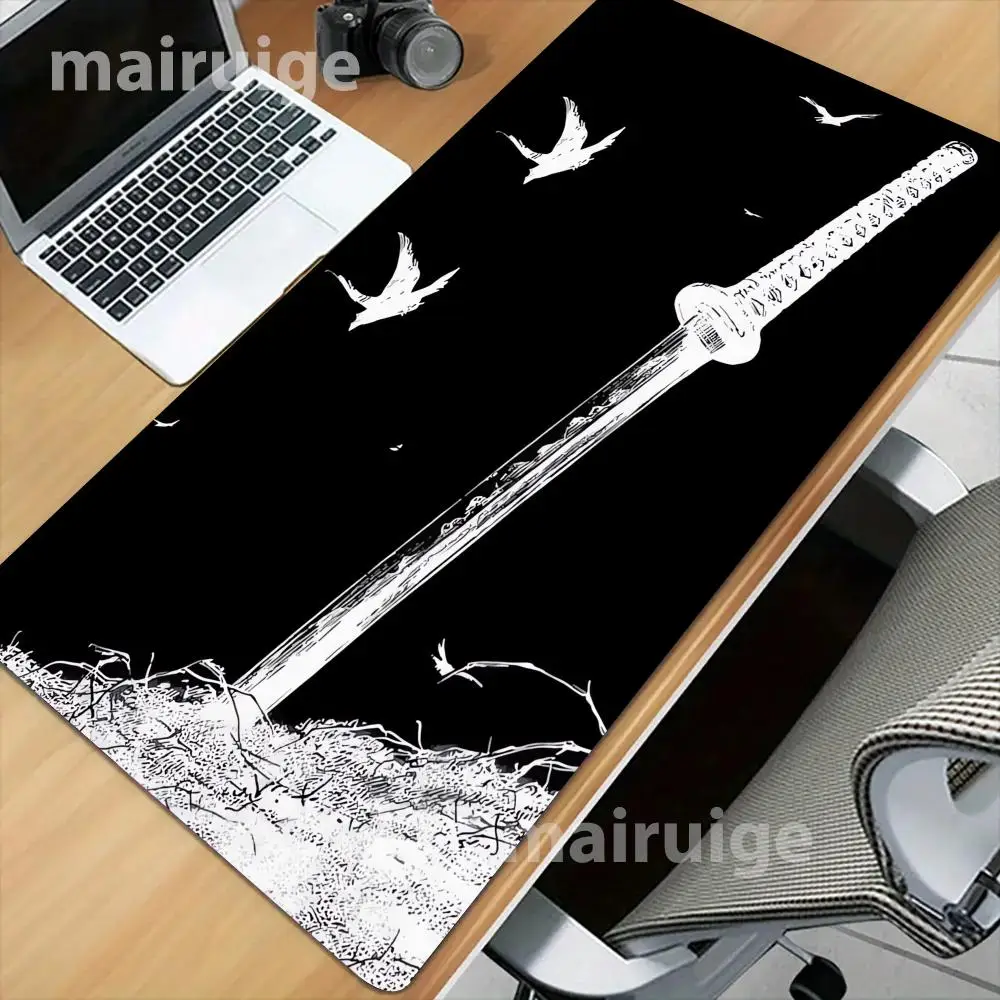 

Японский коврик для мыши Katana, большой коврик для компьютерной офисной игры, настольный коврик XXL, резиновые противоскользящие коврики для клавиатуры с прошитыми краями, длинные настольные коврики