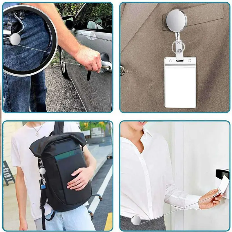 X64A-8Pcs Retractable Pull Key Ring ID Badge Lanyard Name Tag Card Holder Recoil Reel Belt Clip