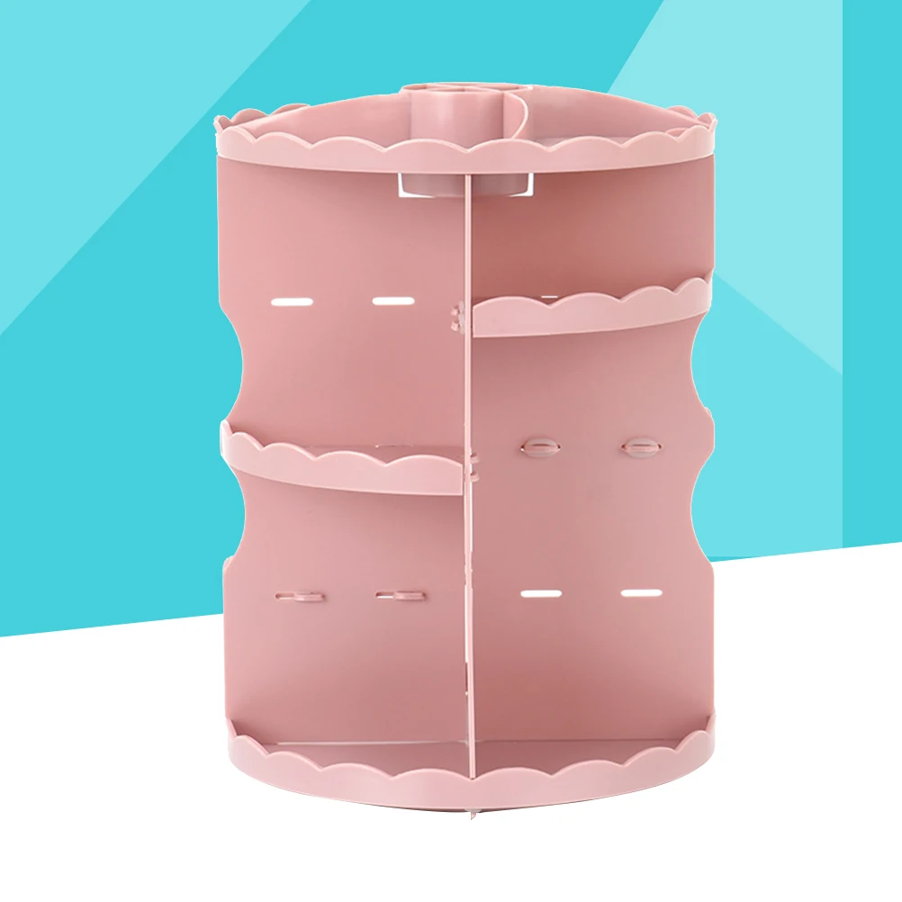 

360 Degree Rotating Acrylic Makeup Organizer Storage Box Pink Removable Separator Easy Carry Space Saving Design