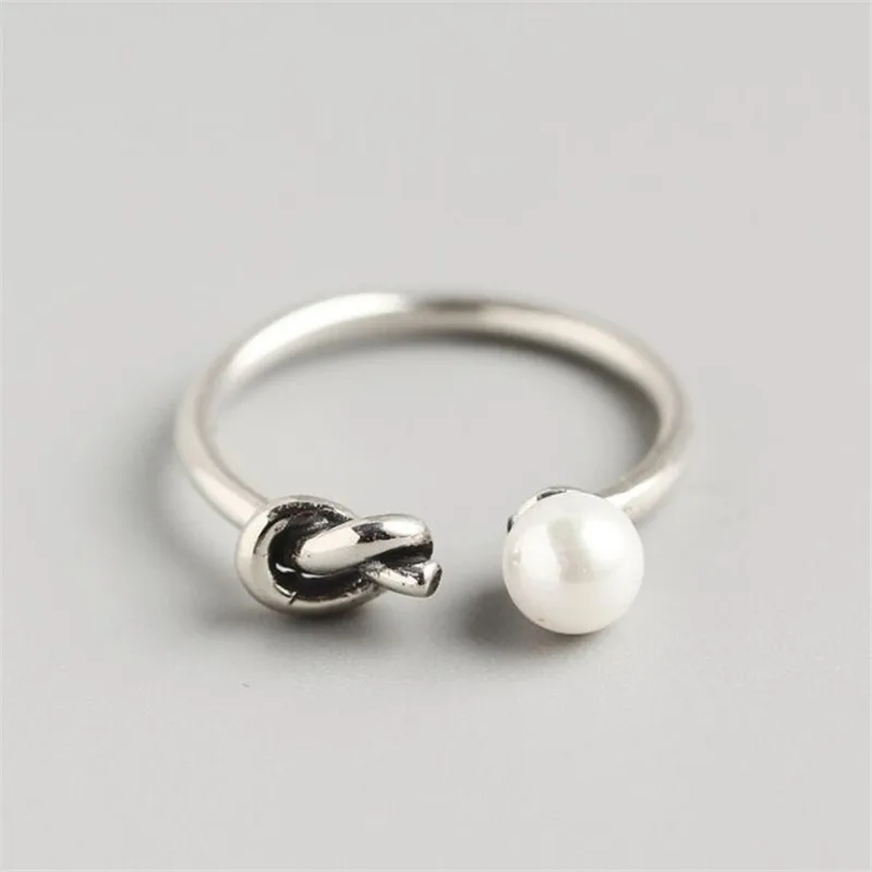 New Korean Style Simple Thai Silver Asymmetric Single Knot 925 Sterling Silver Jewelry Personality Pearl Opening Rings TYB470