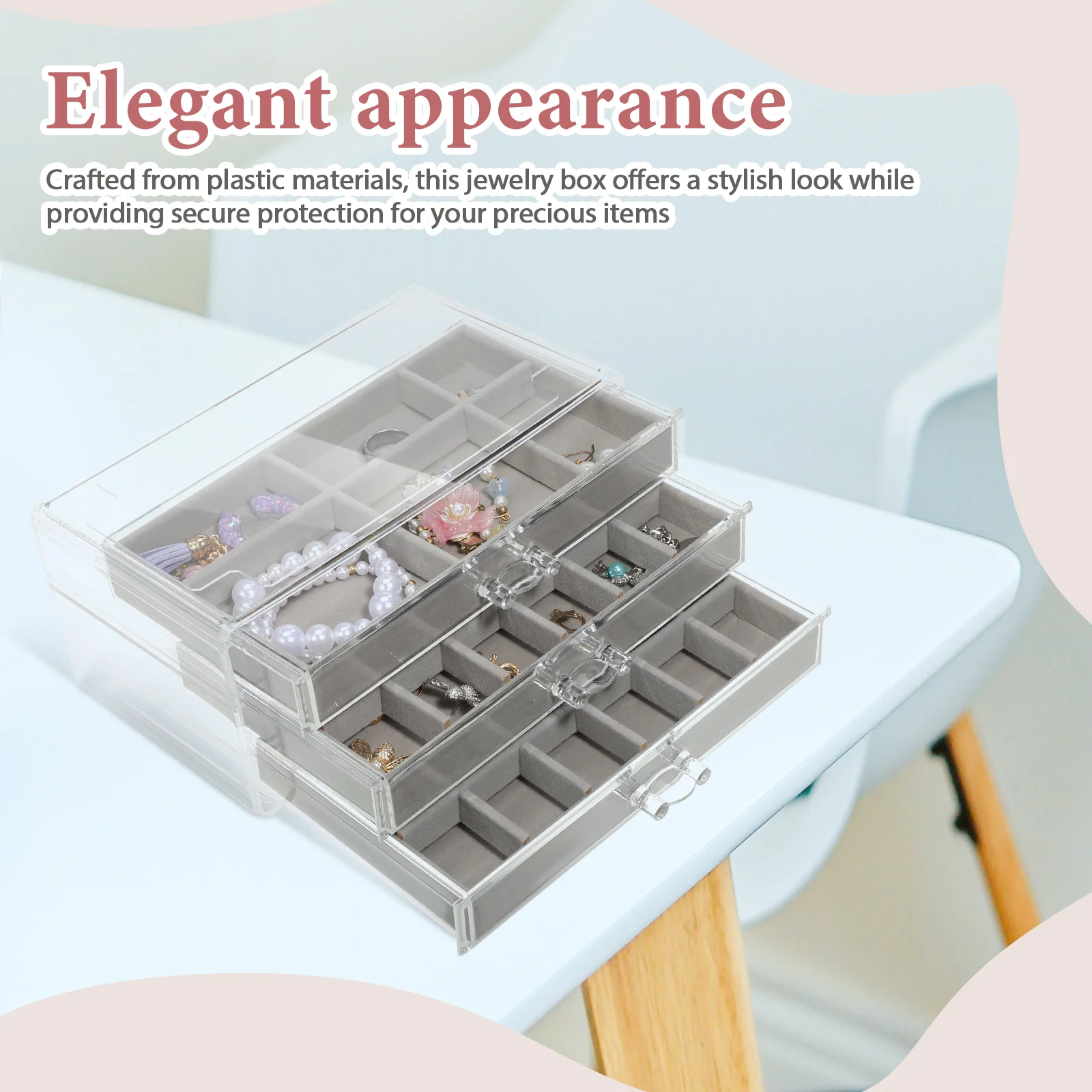 Clear Jewelry Box Organizer Earring Holder Jewelry Storage Display Case with Drawers for Rings Necklaces Bracelets