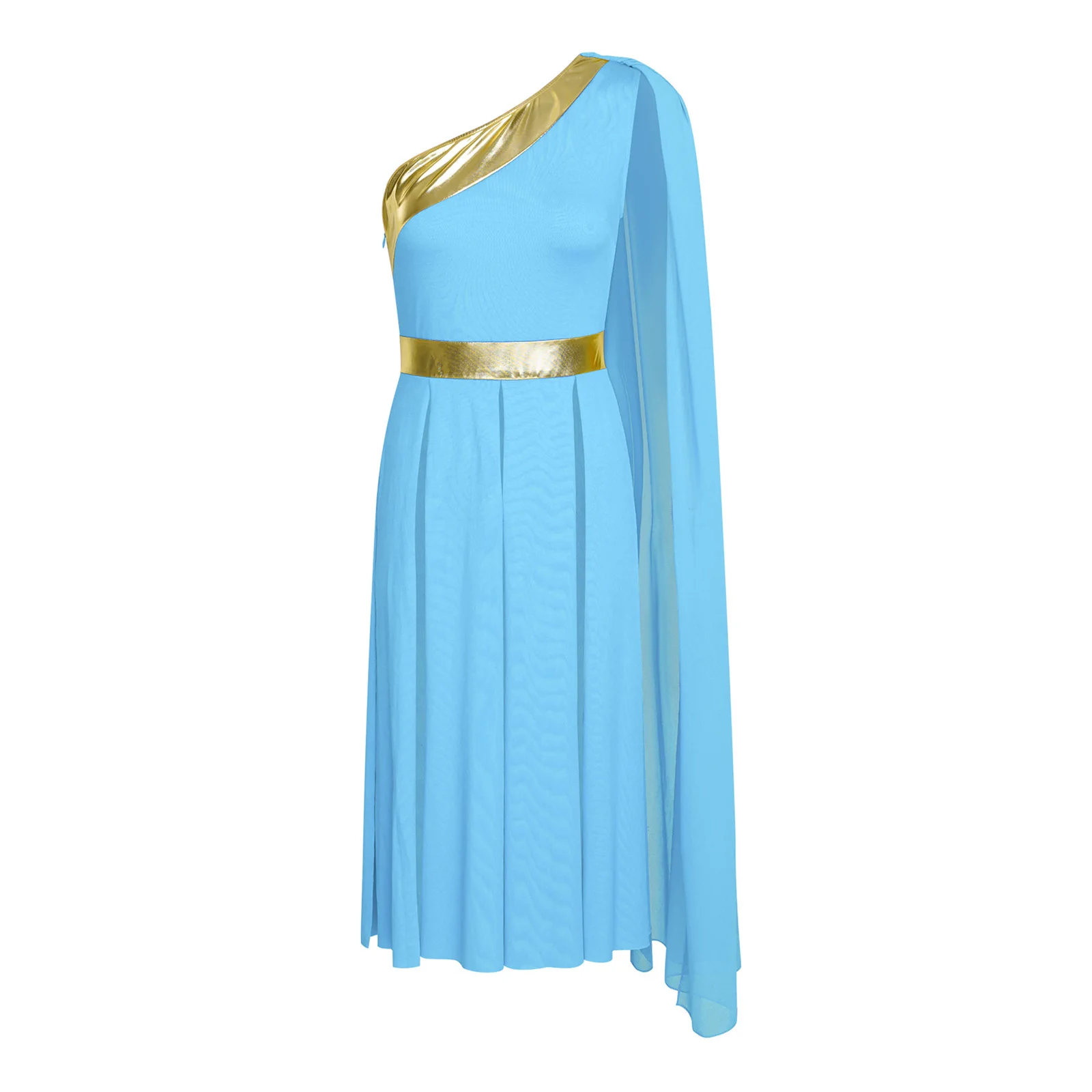 

Women Worship Praise Dance Dress Lyrical Dancewear Sleeveless Slit Hem Tunic Dress with Drape Halloween Roman Queen Costume