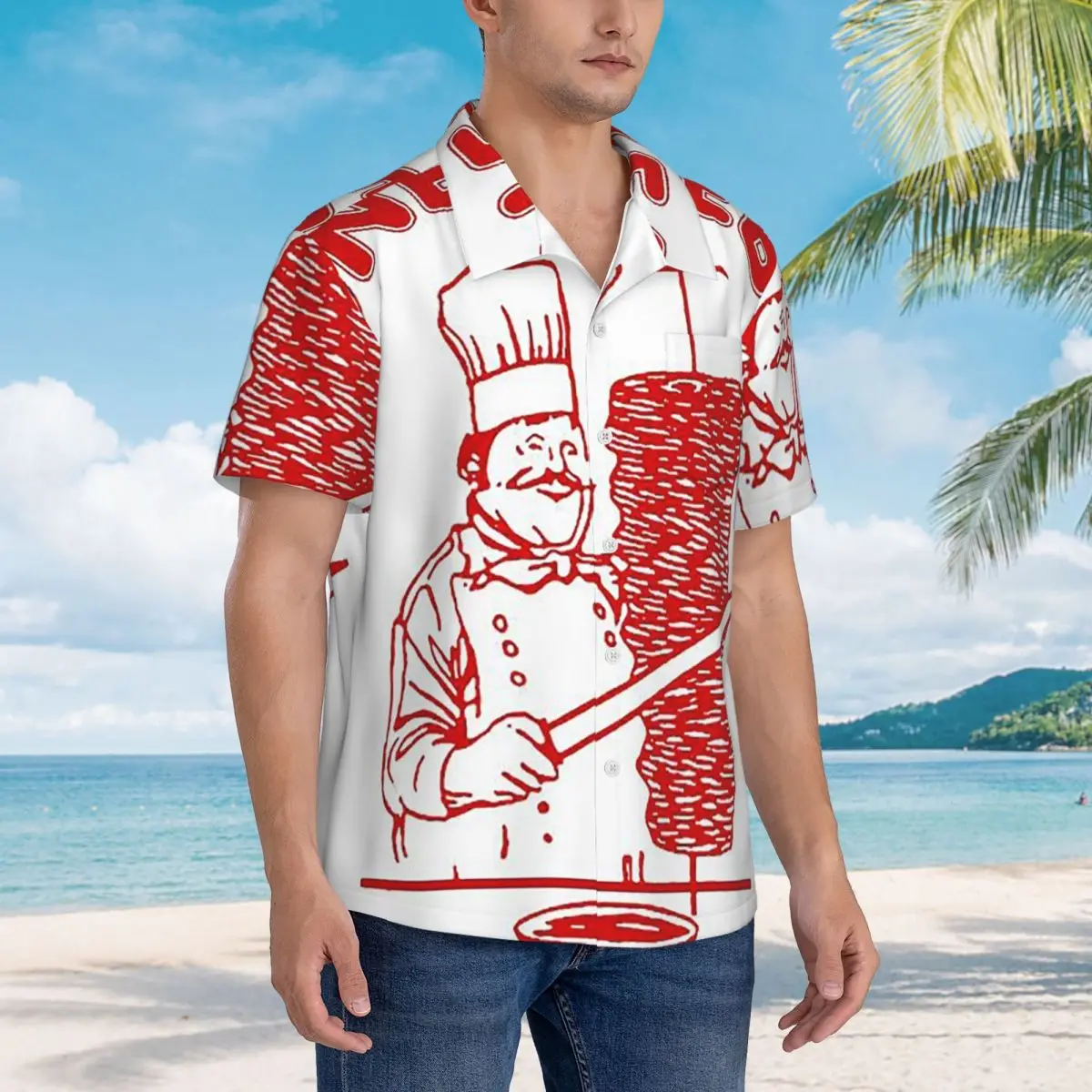 

Doner Kebab Hawaiian Shirts Fashion Men Short Sleeve Shirt for Summer Beach Men's Lapel Tops