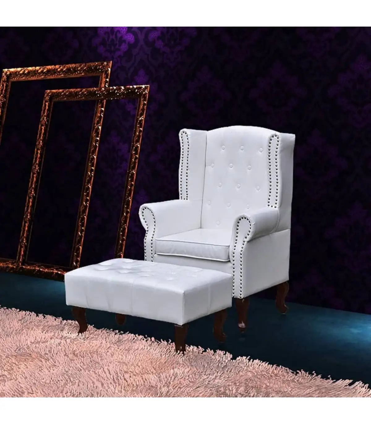 Armchair with white Ottoman