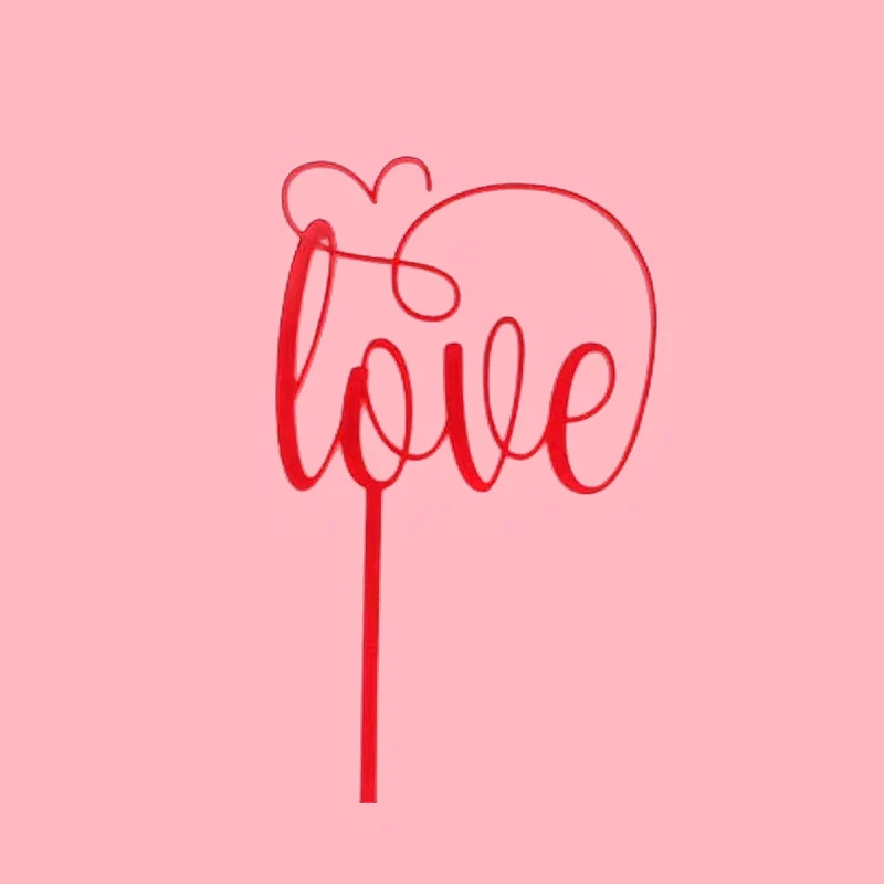 New Acrylic Happy Birthday Cake Topper Red Gold Heart Valentine\'s Day Party Cupcake Toppers for Wedding Party Dessert Decoration