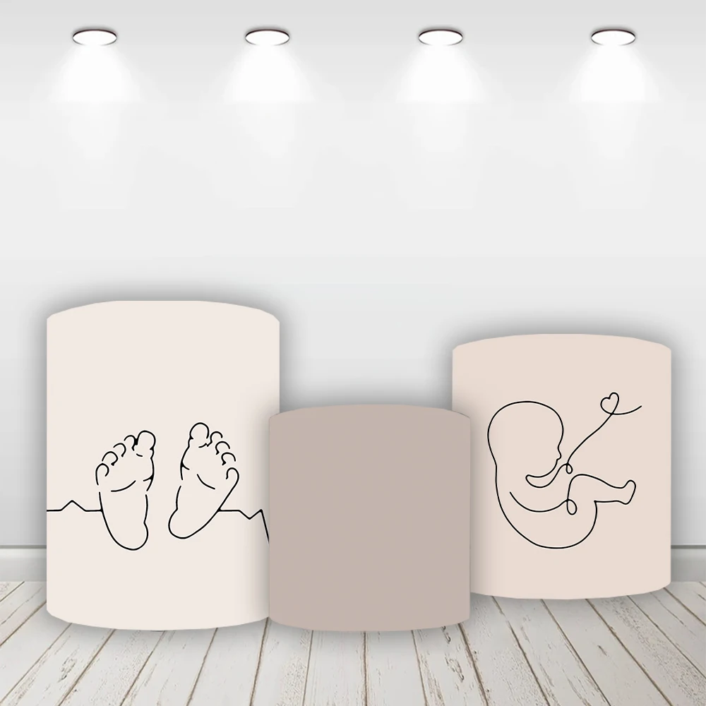 Mehofond Custom Cylinder Cover Backdrop Circus Pregnant Baby Silhouette Baby Shower Plinths Pedestal Background Decor Elastic