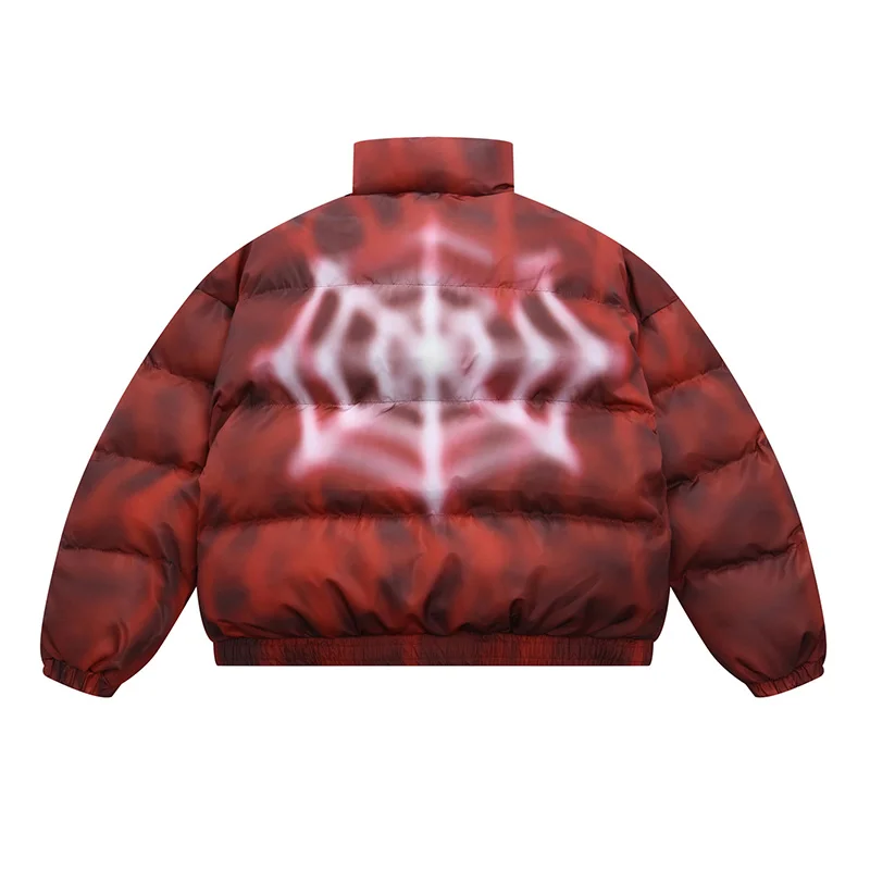 

Oversized Hip Hop Winter Jackets Parka Spider Web Printed Padded Puffer Jacket Coats For Male Windbreak