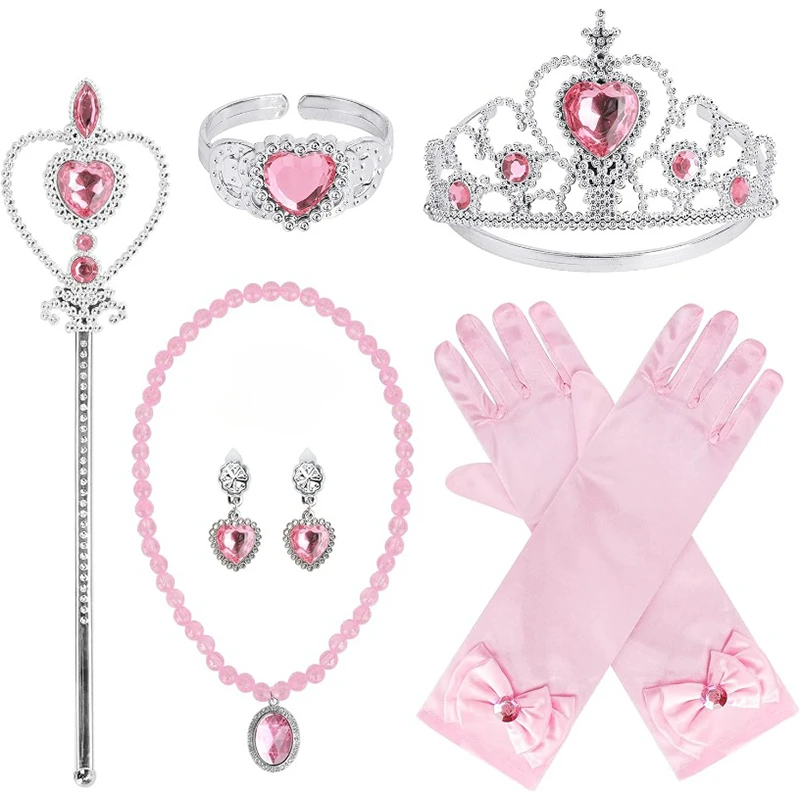 1set Princess Dress Up Party Accessories for Princess Costume Gloves Tiara Wand Necklace Earrings Bracelet  Ring Birthday Gift