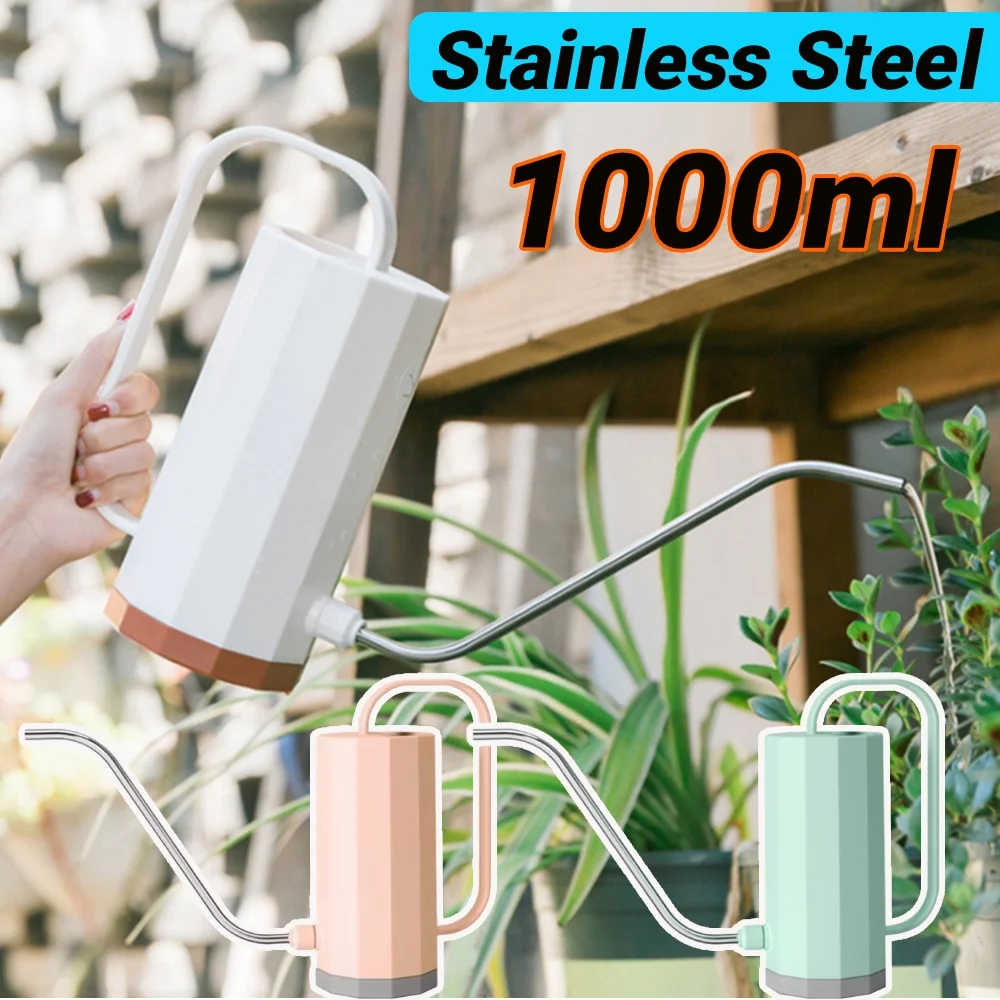 

1000ml Plant Watering Can Stainless Steel Curved Mouth Curved Mouth Watering Can Household Removable Nozzle for Bonsai Succulent