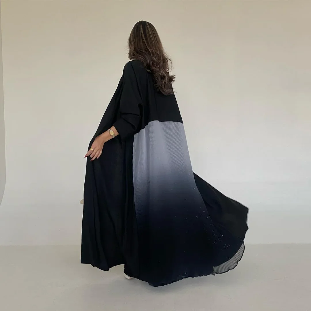 

Muslim Women Open Abaya Ombre Print Kimono Cardigan Eid Mubarak Kaftan Dubai Turkey Robe Marocain Dress Jalabiya Ramadan Kebaya