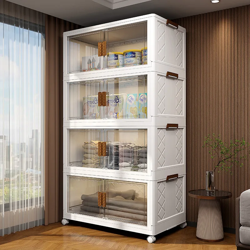 

Foldable Storage Cabinet Modular Organizer Box Installation Free Kitchen Living Room Snack Toy Storage Shelf Rack