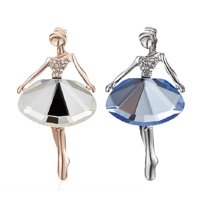 Female Cute Ballet Crystal Brooch Dancing Girl Clothes Corsage Women Fashion Jewelry Gifts Enamel Lapel Pins for Ladies