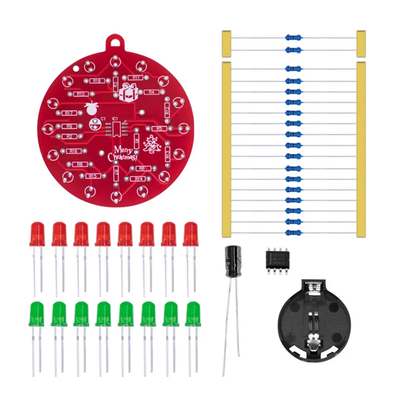 AB43-NE555 LED Blinking PCB Soldering DIY Kit Christmas Tree Decoration Red Green Flashing Light Soldering Practice Board