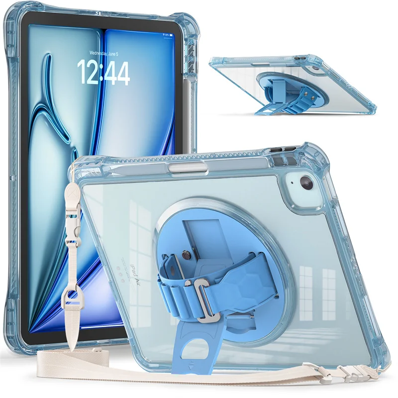 Etui na iPada Air 11 4. 5. 10. 10.9 10.2 9. A16 11. generacji Pokrowiec na tablet z paskiem na rękę do iPada Pro 11 12.9 13 cali Funda