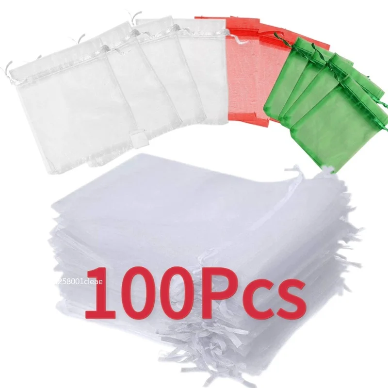 50/100pc Multicolor Drawable Organza Pouch Big Small Insect Control Mesh Bag Packaging Clothes Toy Jewelry Candy Pocket Gift Bag