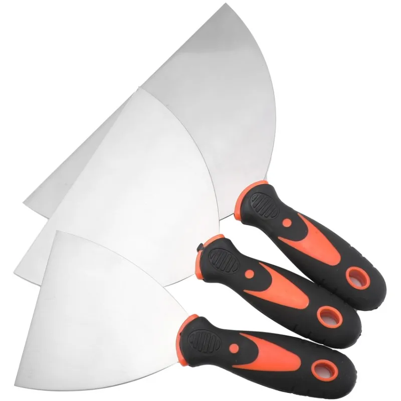 مجموعة أدوات الحوائط الجافة A84E-10Pcs: سكين المعجون من الفولاذ المقاوم للصدأ، وسكين التسجيل، ومكشطة الرسام لإصلاح الجدار