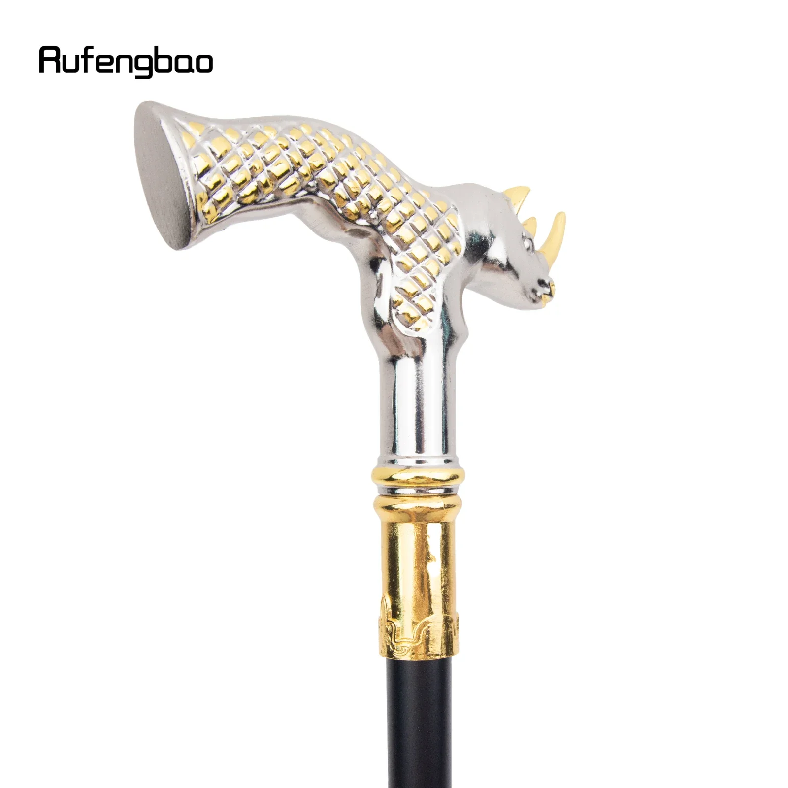 Golden White Rhinoceros Head Fashion Walking Stick Decorative Stick Cospaly Vintage Party Fashionable Walking Cane Crosier 91cm