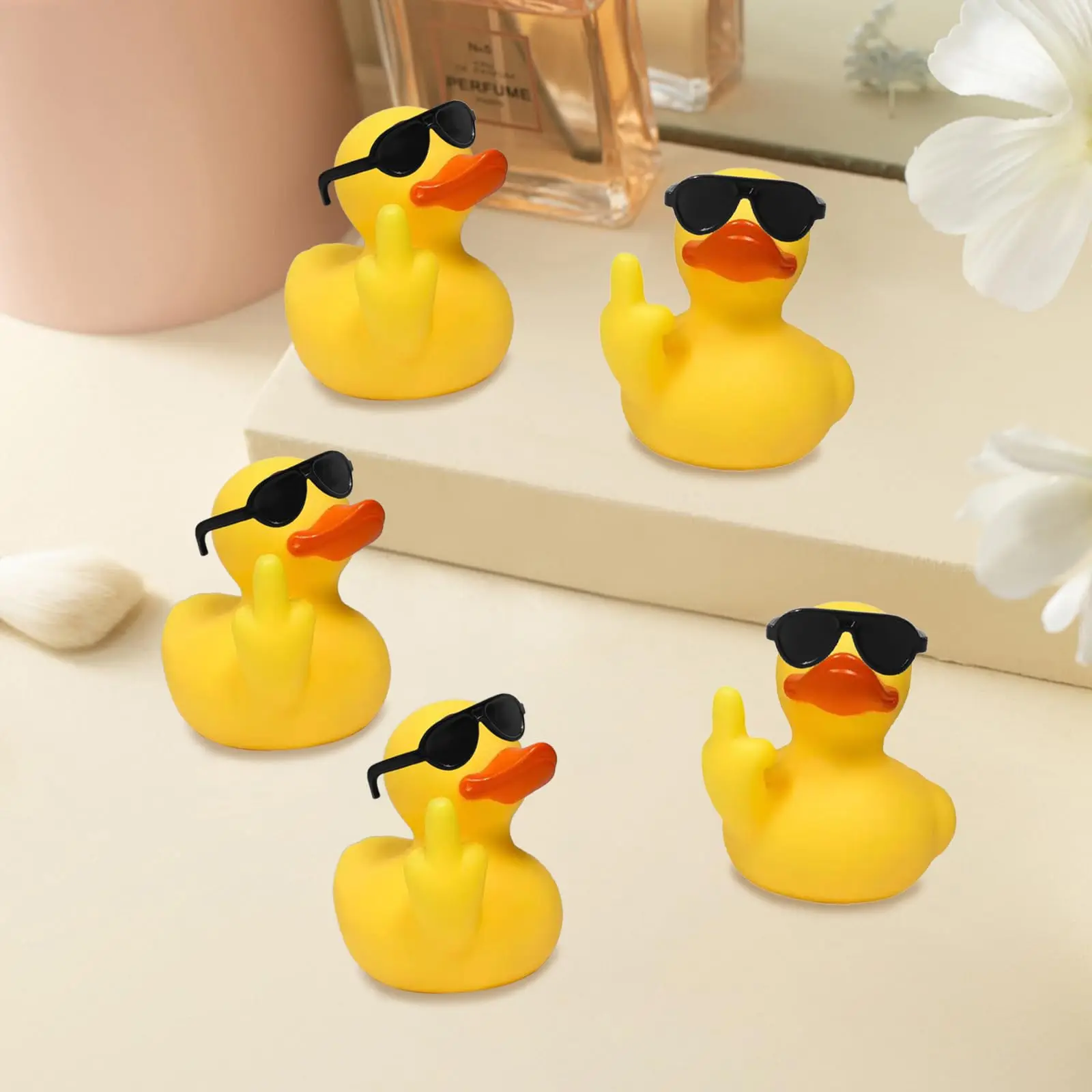 3pcs Middle Finger Duck,Unique Rubber Duck,Jeep Rubber Duck with Sunglasse for Bath toy Car Dashboard Decor Home Ornament Gift