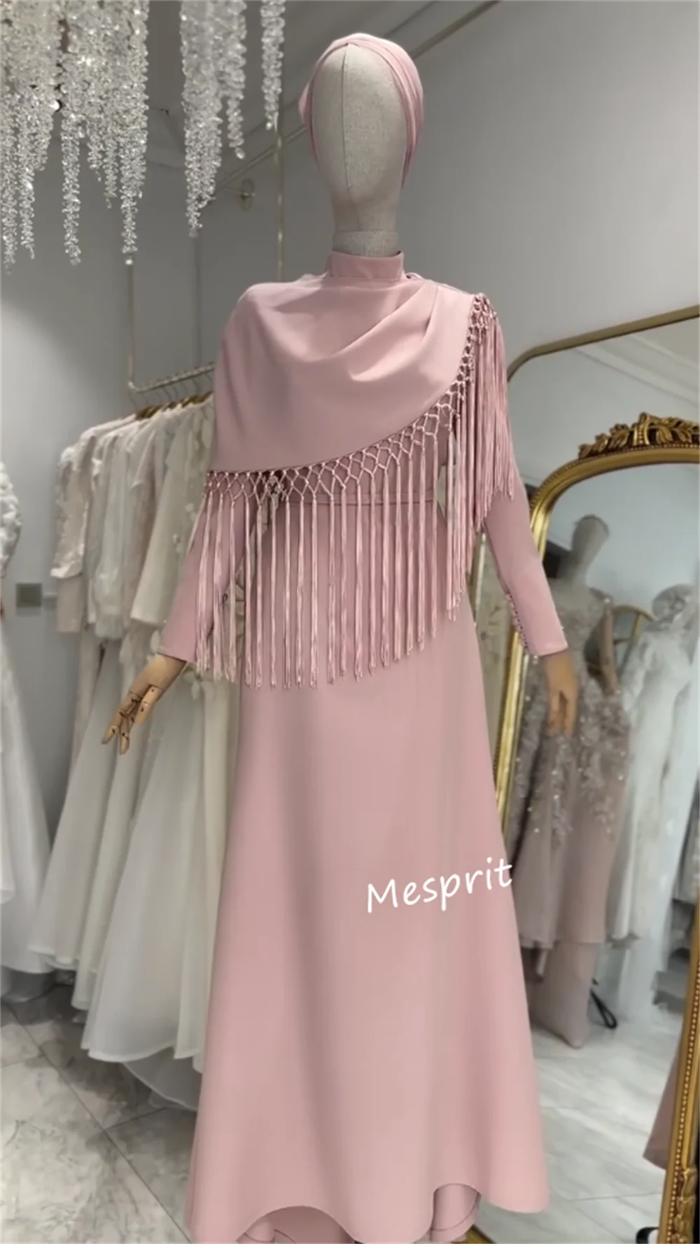 ที่กําหนดเอง JERSEY พู่คอ A-Line MIDI ชุด Bespoke โอกาส CLASSIC Elegant Simple ชุดราตรีอย่างเป็นทางการ FBسات