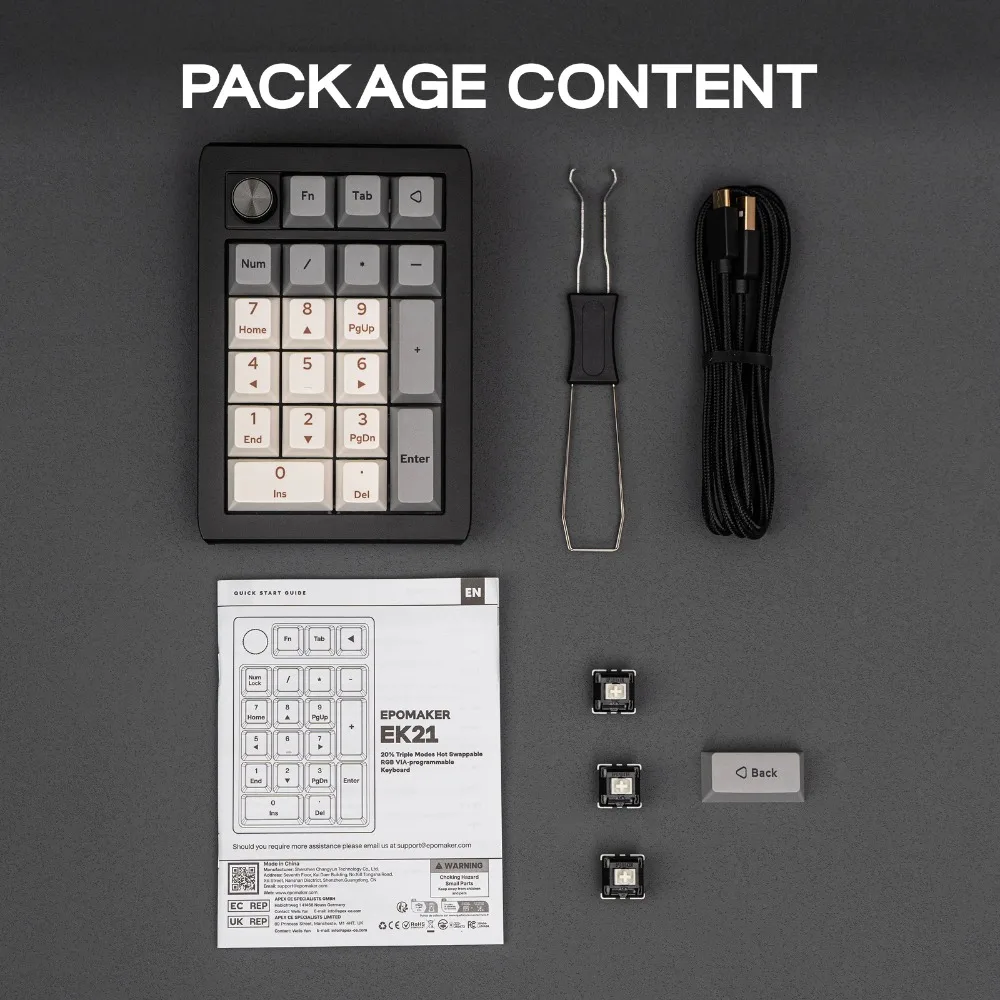 

EPOMAKER EK21 Клавиатура с тремя режимами горячей замены, беспроводная Bluetooth Numpad, 20%, прокладка с ручкой из алюминиевого сплава, игровые аксессуары