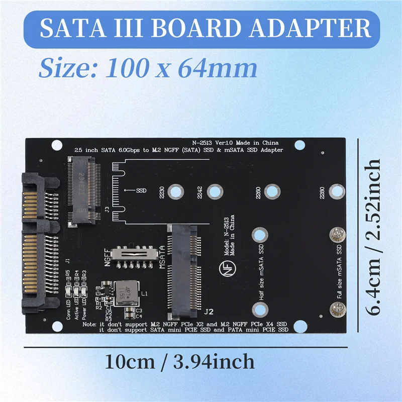 A13E-M.2 NGFF MSATA SSD a 2,5 pulgadas SATA 3,0 adaptador 2 en 1 tarjeta convertidora para PC portátil