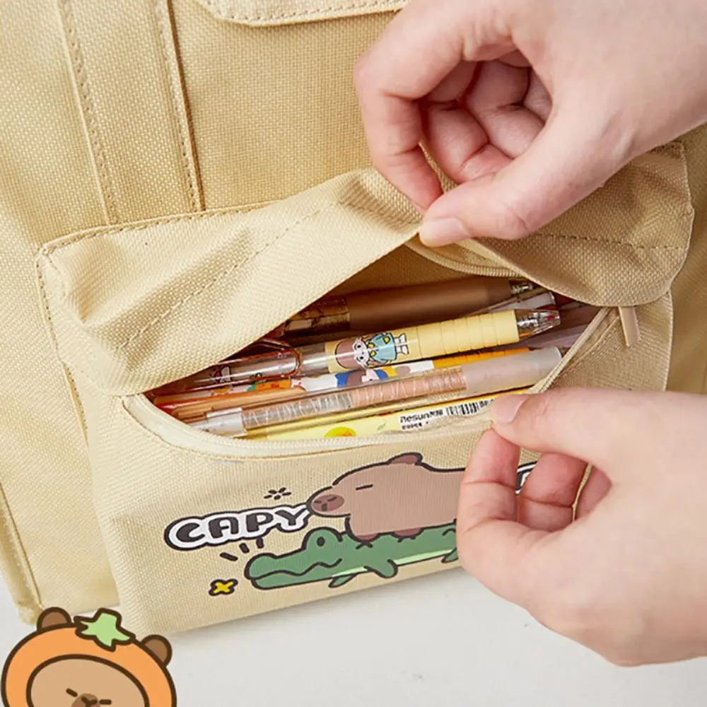 Imagem -04 - Cartoon Grande Capacidade Tote School Bolsa Handheld File Bolsa Impermeável Capivara Estudantes Tutorial