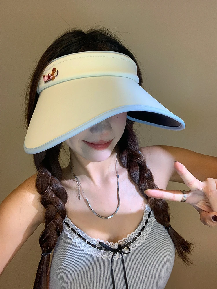Cute Dog Sun Hat Women Summer New Large Brim Sunshade Hat UV Protection Sun Cap Empty Top Cartoon Style Sweet Cute Fashionable