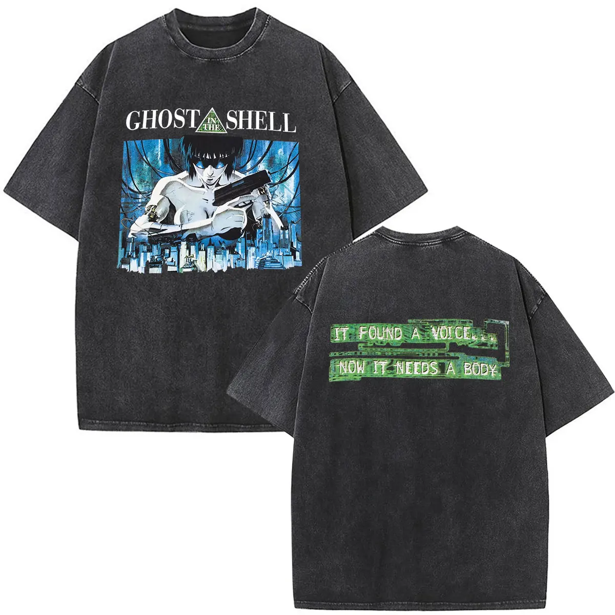 Ghost in The Shell Motoko Kusanagi Vintage Washed T Shirt Men Women Clothing Casual Cotton Short Sleeve Oversized T-shirts Tops