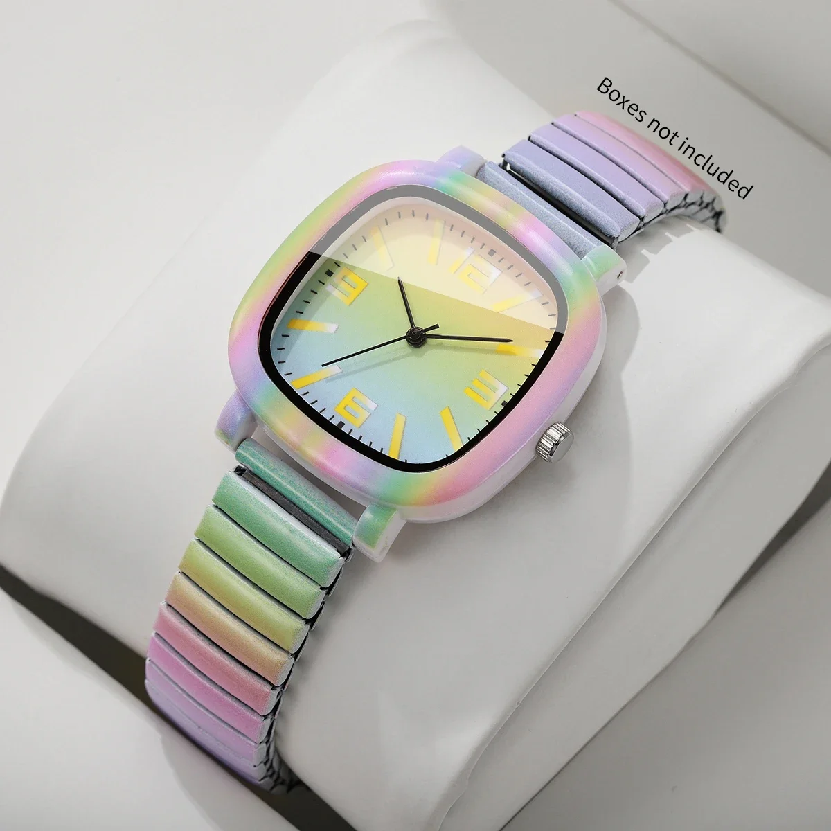 Fashion Rainbow Gradient Women Quartz Watch Colorful Elastic Strap Ladies Wristwatches Relogio Feminino Girls Clock（Without Box）