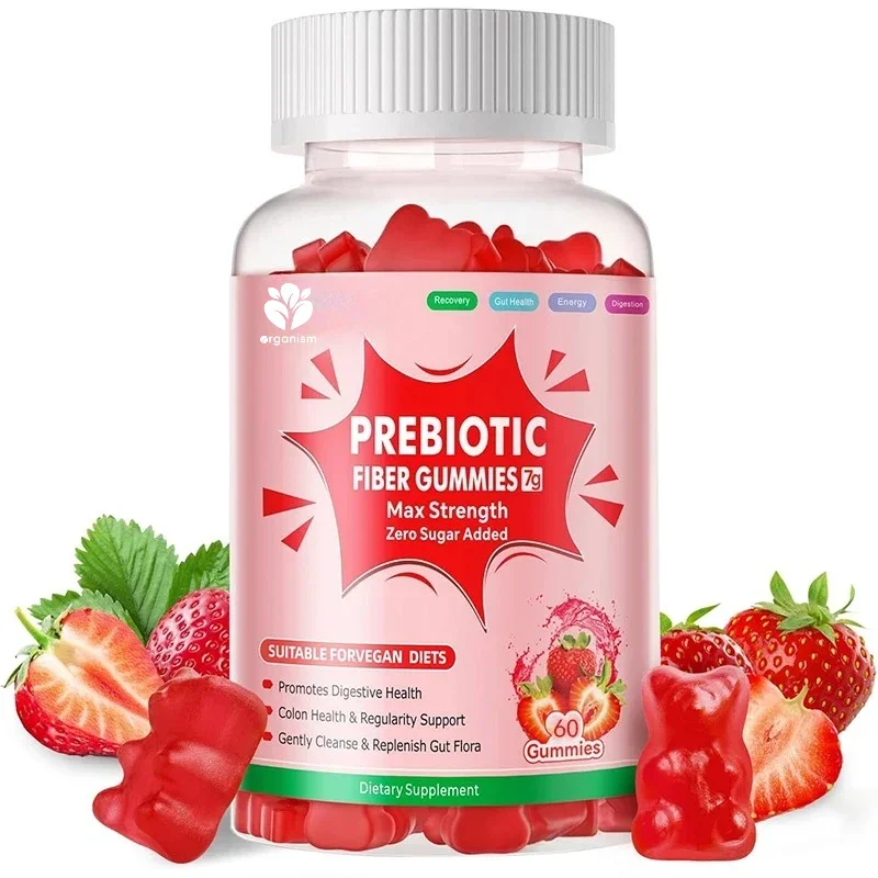 

Probiotic fiber gummies, zero sugar added, 60 pectin based gummies, digestive health and regularity support - Strawberry