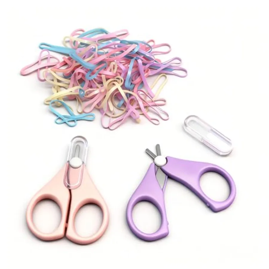 

Limited-time offer 50 Pcs Colorful Elastic Hair Bands Set with 2 Pcs Colorful mini Scissors for Easy Cutting - Rubber Band Cutt