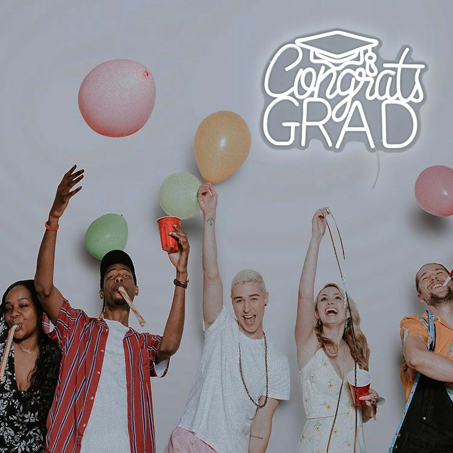 Congrats Grad Neon Signs USB Powered LED Neon Lights For Wall Decor Dorm class Room Birthday Event Party Backdrop Decoration