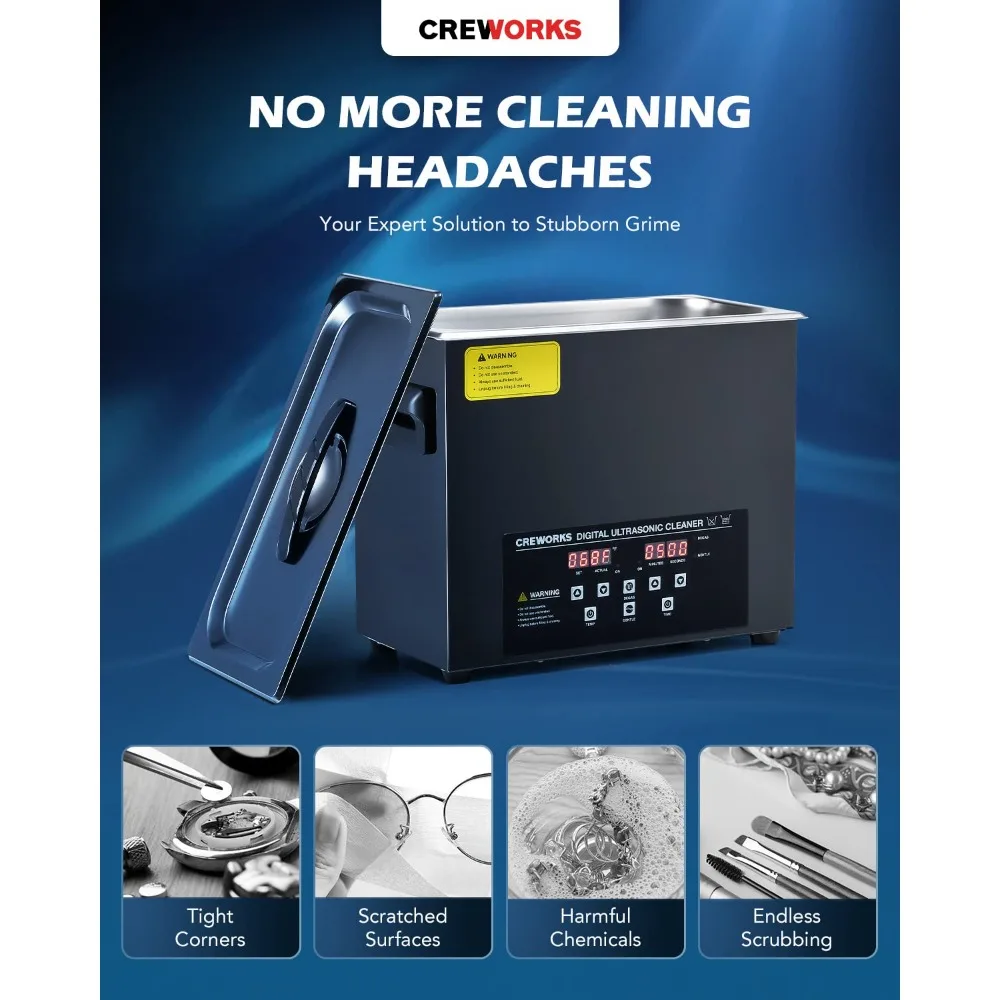 

6L Digital Ultrasonic Cleaning Machine with Degas and Gentle Mode, 180W Ultrasonic Cleaner Machine with Heater and Timer