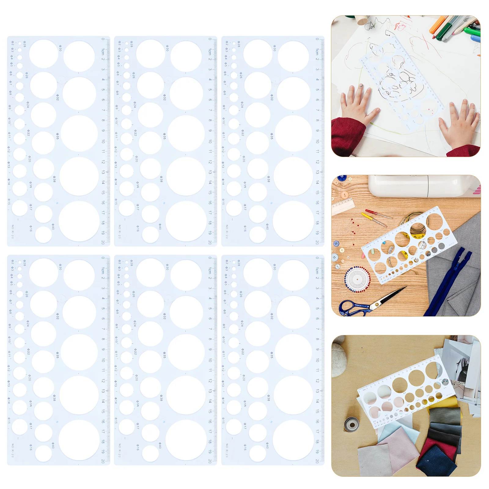 

6Pcs Circle Hole Ruler Tool Geometric Drawing Template Plastic Measuring Stencil for Drafting Engineering Architecture Students