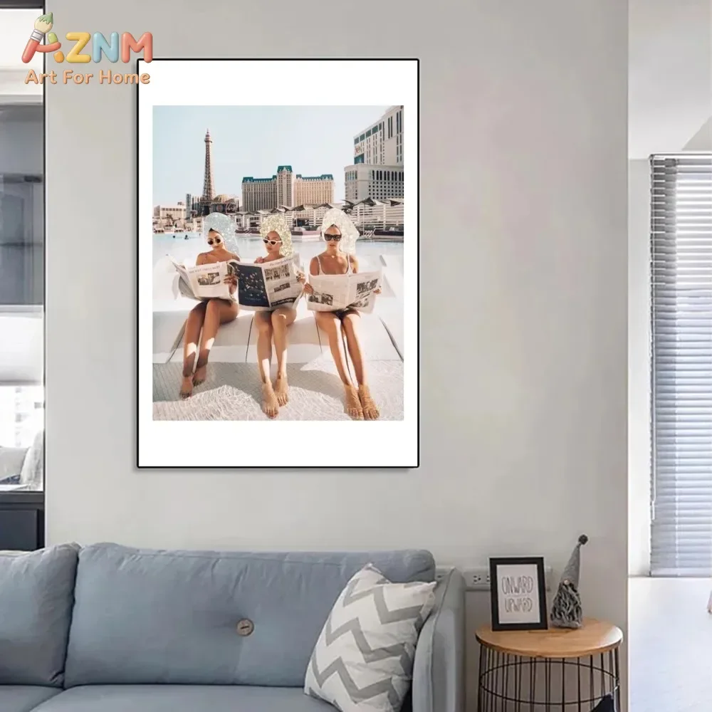 AZNM Boho Neutral Abstract Canvas Wall Art Sun Monstera Line Body Paris Lady Retro Warm Tone Living Room Unframed Canvas Poster