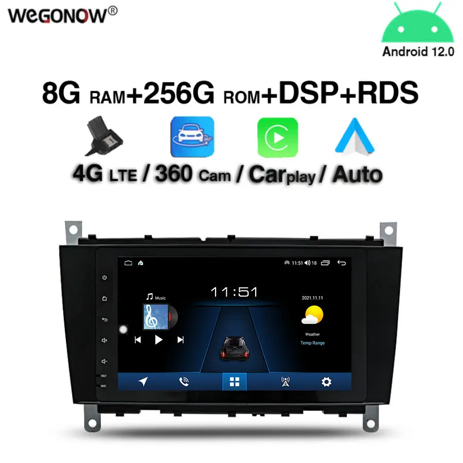 7862 8G+256G DSP Carplay Android 12.0 IPS Car DVD Player GPS WIFI Bluetooth RDS Radio For Benz W219 C220 W203 W209 CLK200 CLK350