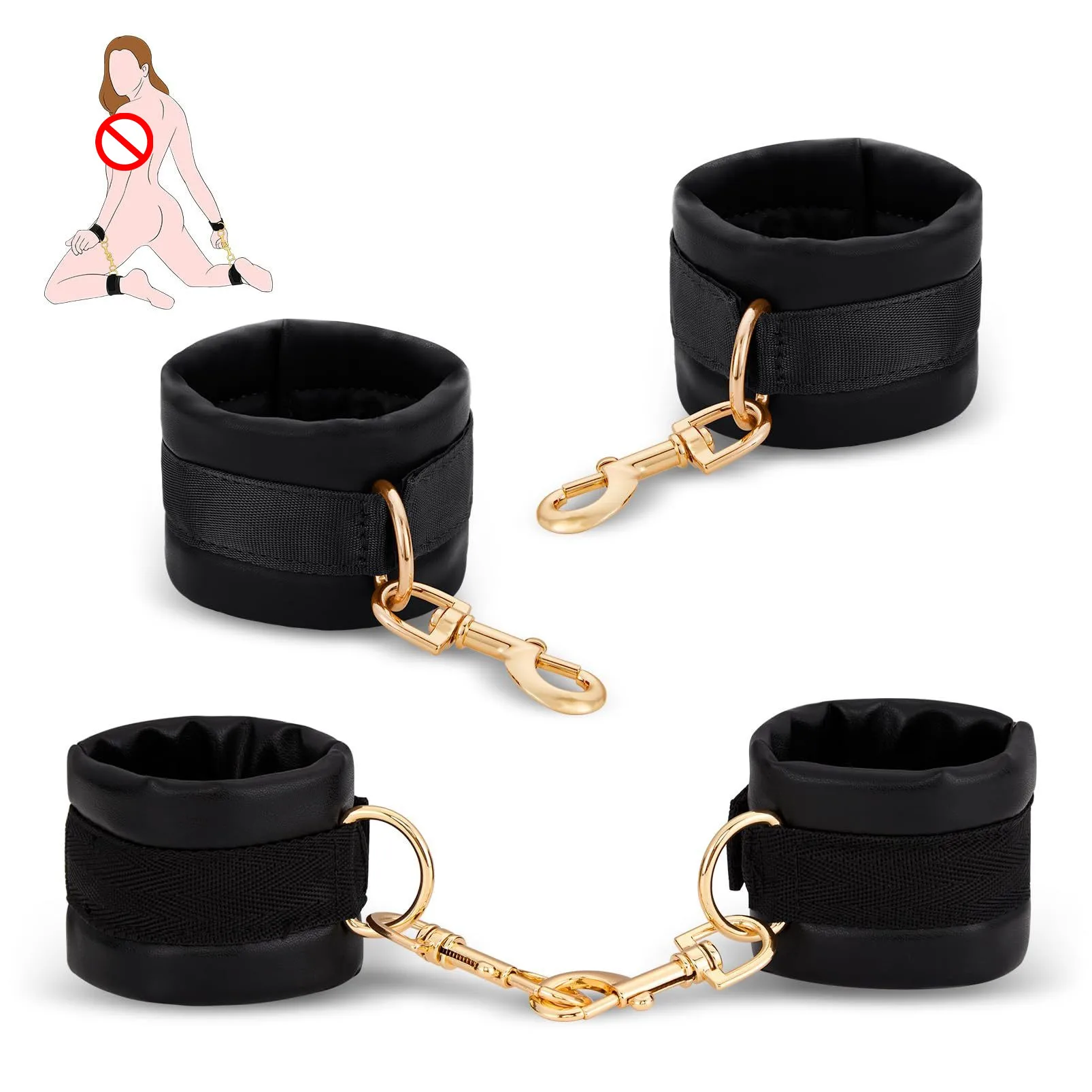 Sex Bondage BDSM Kit Restraints 4PCS Sets with Adjustable Handcuffs Wrist Ankle Cuff Fetish Adult SM Games Sex Toys for Beginner