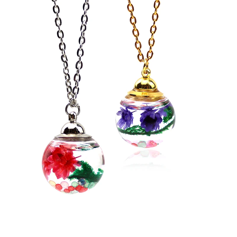 2PCS  Clear Glass globe Necklace with Preglued screw caps ball Necklaces Hollow Fillable Glass Locket Necklace