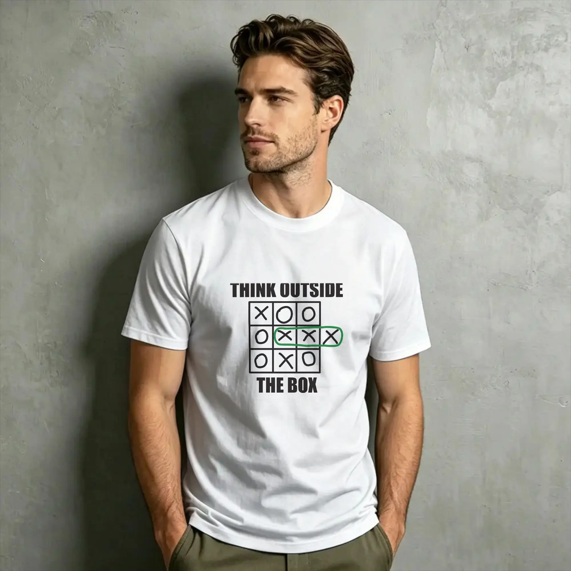 Fashion Think Outside the Box Tic Tac Toe T-Shirt for Men Crewneck Pure Cotton T Shirt  Short Sleeve Tee Shirt 4XL 5XL Tops