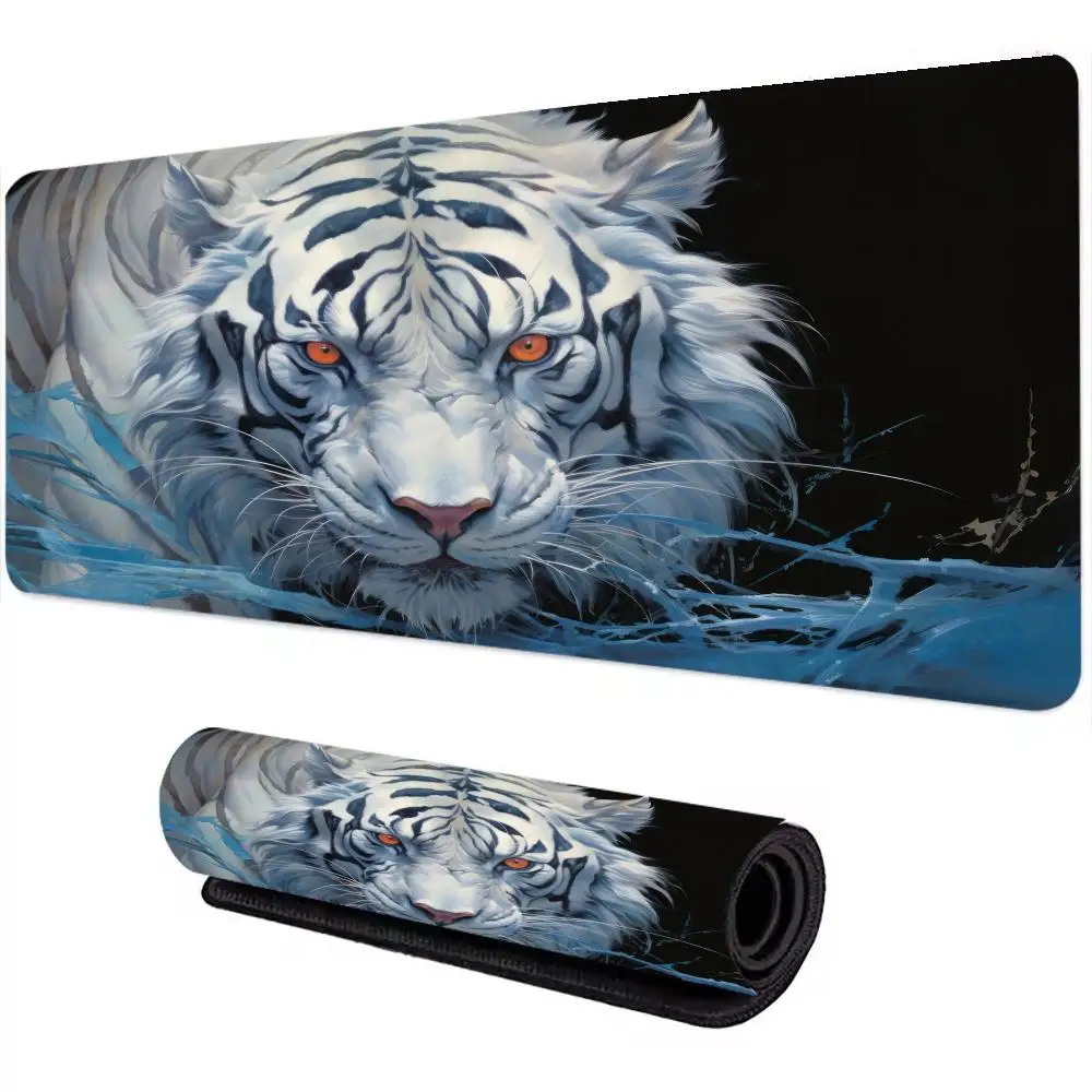 

White Tiger Cat Art Pattern Mouse Pad Large Computer Office Gaming Desk Mat XXL Non-Slip Rubber Gaming Keyboard Mouse Pad