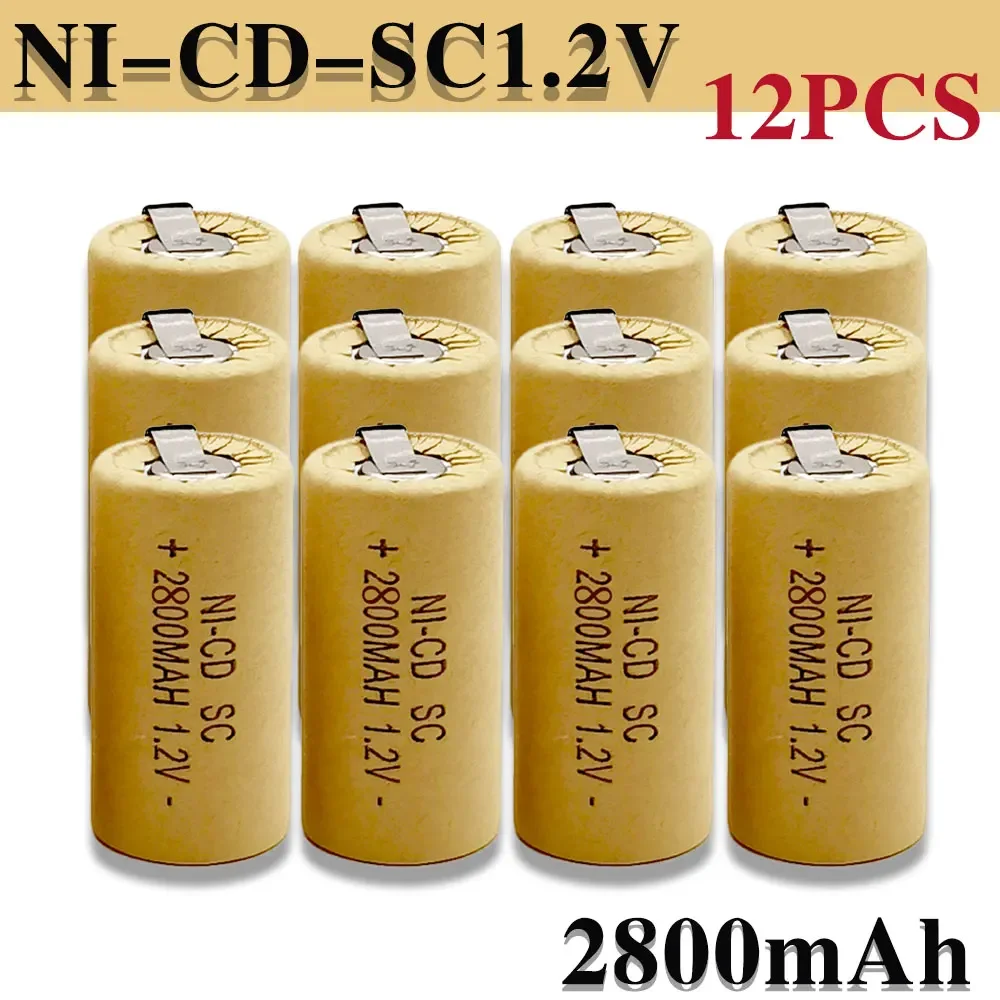 Baterias recarregáveis do SC da broca elétrica, baterias da chave de fenda, SubC, Ni-Cd, 1.2V, 2200mA, 2800mAh, 2-20Pcs