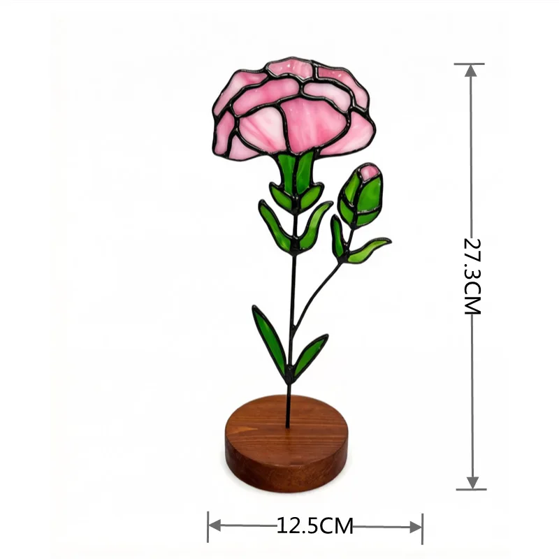 Goldene Geburtsblume aus Buntglas, personalisiertes Geschenk für Sie, eleganter Buntglas-Sonnenfänger für Geburtstage oder Jubiläen der Mutter. – Detail 5