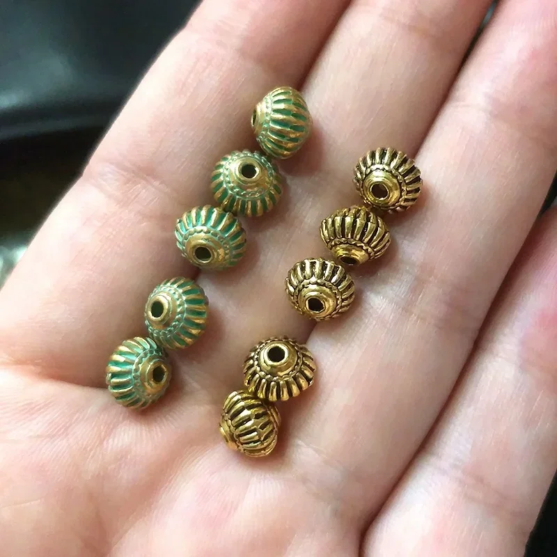 New 20pcs 6*8MM Retro Patina Plated Zinc Alloy Green Golden Round Pumpkin Beads for DIY Bracelet Jewelry Accessories