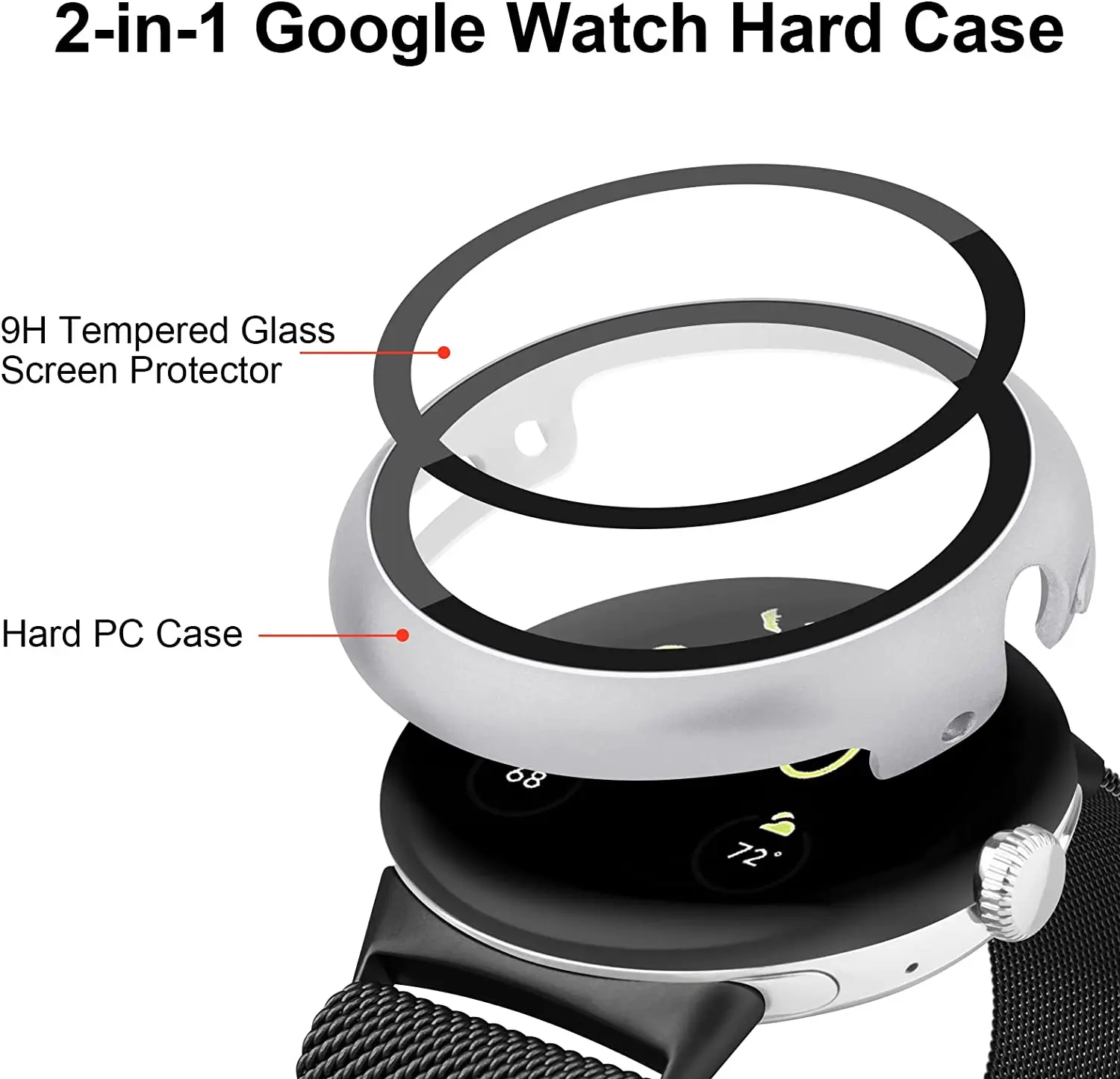 30PCS PC Cover for Google Pixel Watch 2 / 1 Smartwatch Hard Bumper Anti-Strach Tempered Glass Screen Protector Case