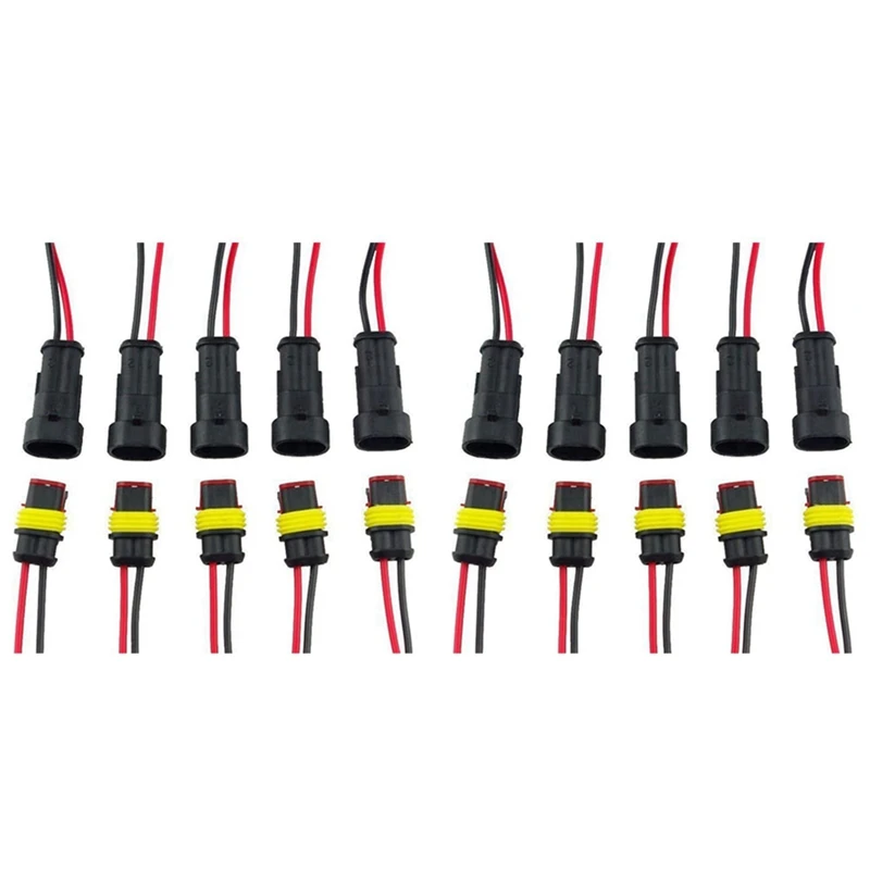 10 Pair 2 Pin Way Waterproof Electrical Wire Connector Plug Set Car Connectors With Cable For Motorcycle, Scooter Marine