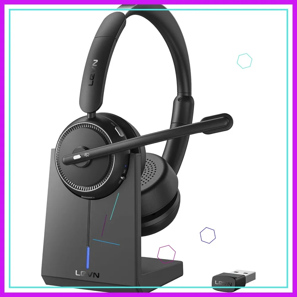 Wireless Headset with Mic for Work, Bluetooth Noise Cancelling & Mute Button, Ideal for Home Office PC Laptop Teams Zoom Calls